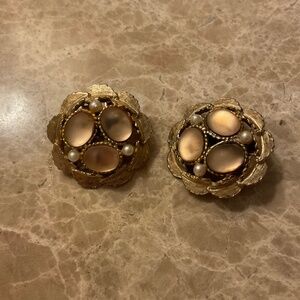 Vintage Pearly rose and gold tone earrings